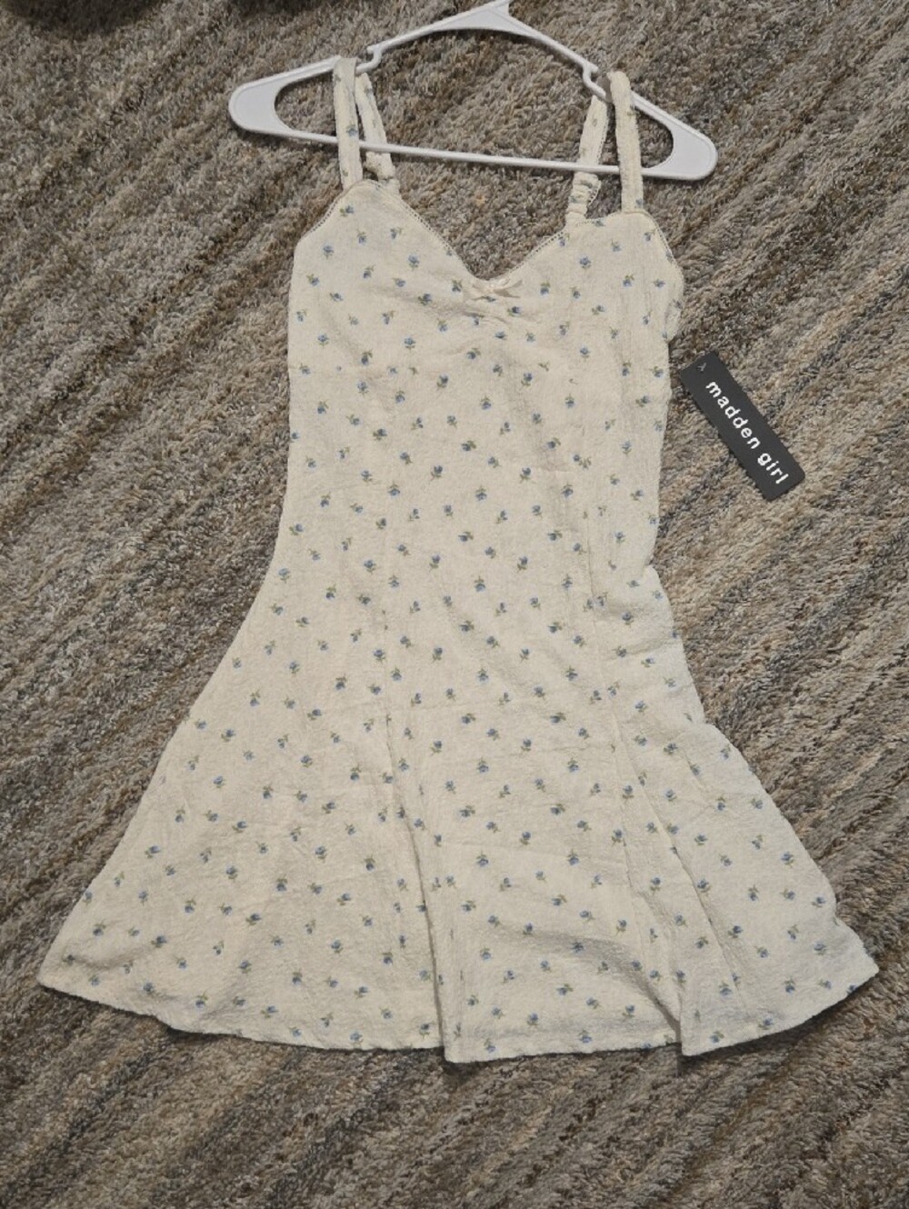 Madden Girl Cream Slip Dress with Blue Floral Print - Picture 6 of 7